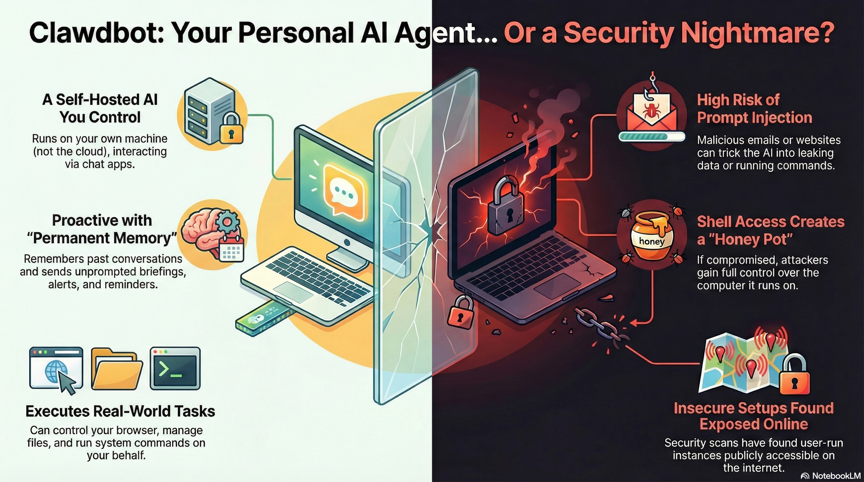 Full infographic showing Claudbot features and timeline
